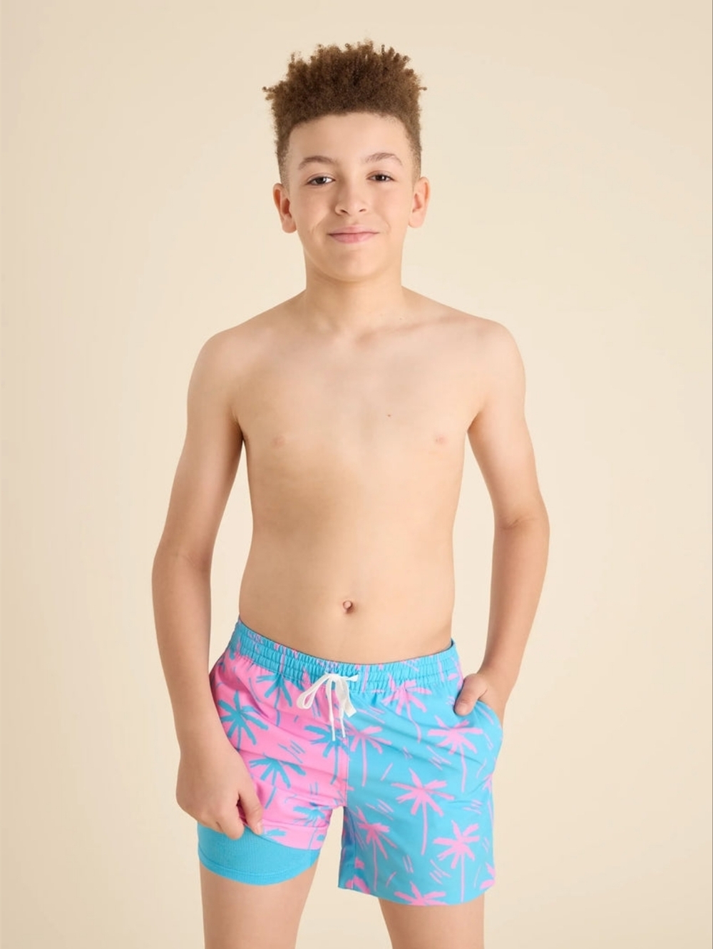 • Chubbies • Kids Blue & Pink Palm Swim Trunks